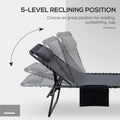 Outsunny 2 Piece Folding Chaise Lounge With 5 Level Reclining Back, Outdoor Tanning Chair With Reading Face Hole, Outdoor Lounge Chair With Side Pocket & Headrest For Beach, Yard, Patio, Gray Gray Steel
