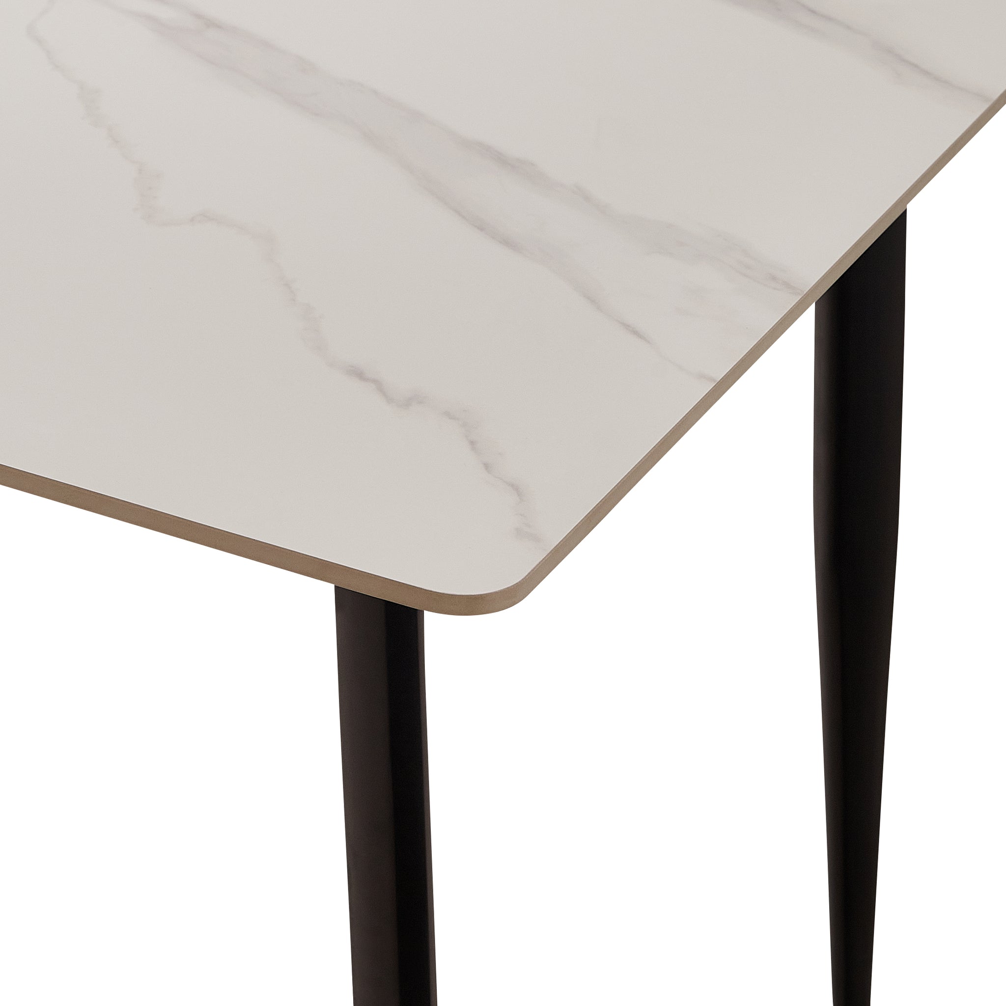 Dining Table Table 55" Rectangular White Kitchen Table With Porcelain Table Top And Metal Legs,Dining Room Table For 4,Mid Century Dinner Table For Living Room And Office,Table Only White Black European Ceramic Tile Iron