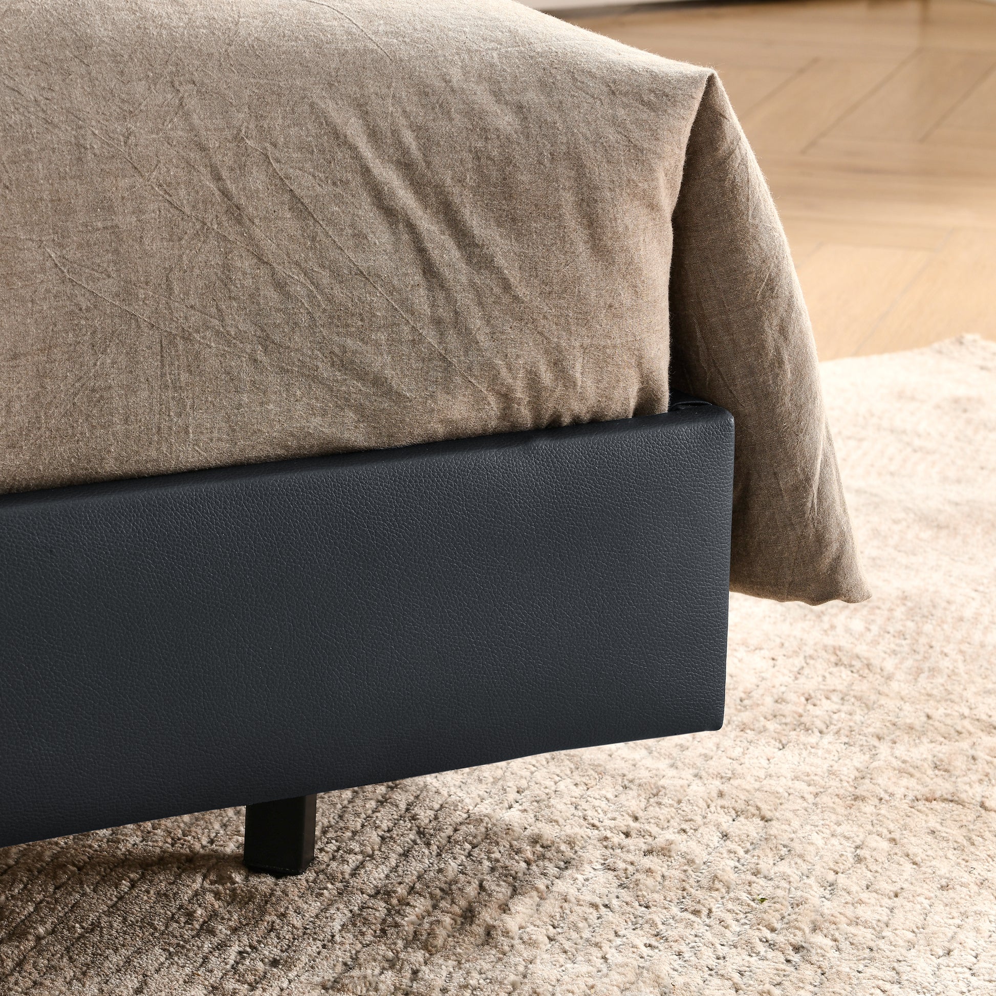 Queen Floating Bed Frame With Led Lights And Wall Mounted Headboard Modern Low Profile Led Platform Bed Frame Queen Size Faux Leather Upholstered Platform Bed Frame,No Box Spring Needed,Black Queen Black Pu