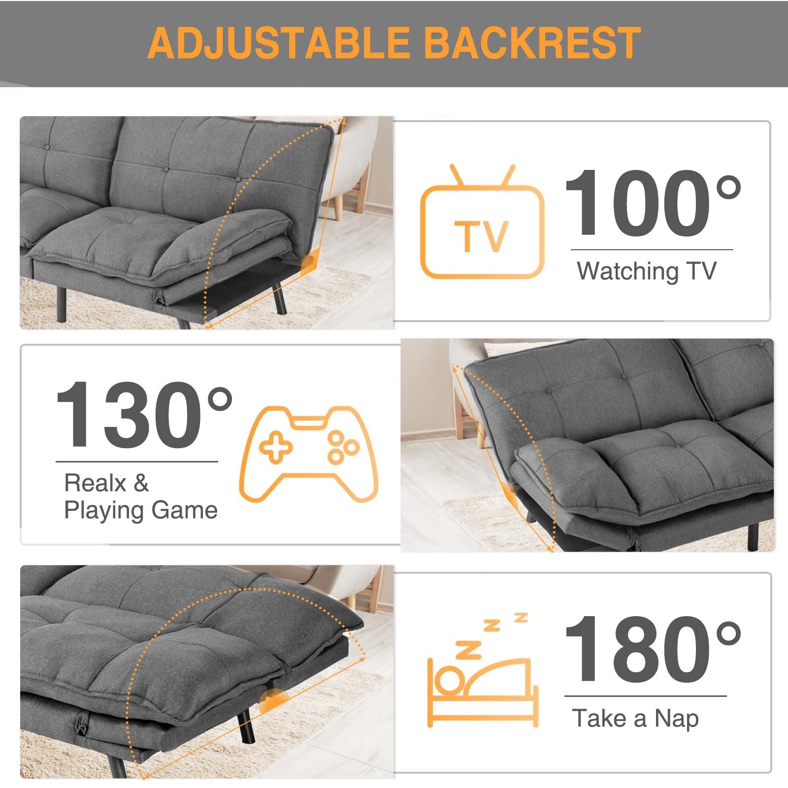 Sofa Bed, Living Room Sofa Bed, Folding Furniture, Convertible Full Size Sofa With Adjustable Back And Armrests, Linen, Dark Grey Gray Linen 3 Seat