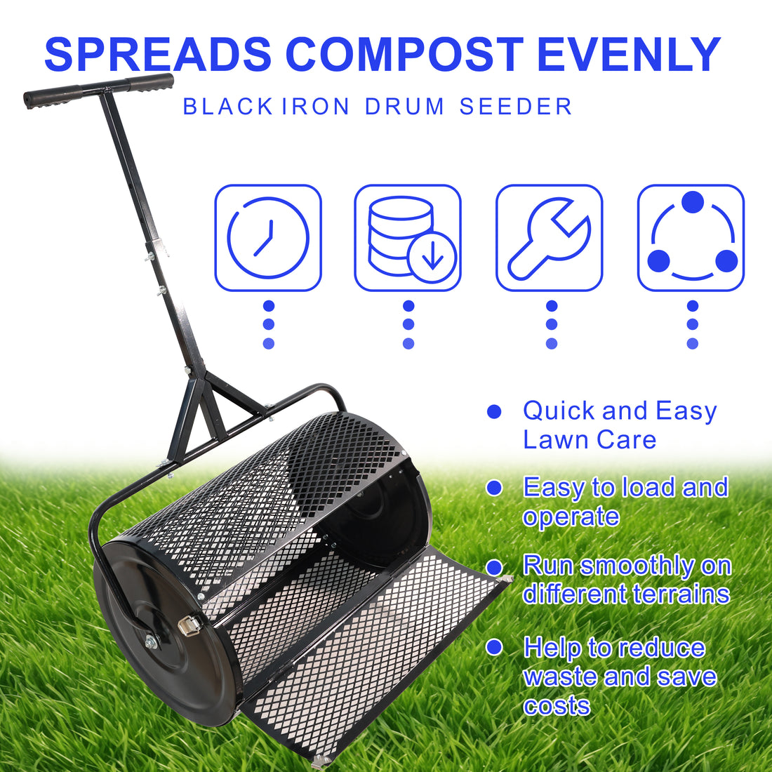 Compost Spreader Peat Moss Spreader With Upgrade T Shaped Handle For Planting Seeding Durable Lightweight Metal Mesh Spreader For Lawn Garden Care Manure Spreaders Black Black Iron