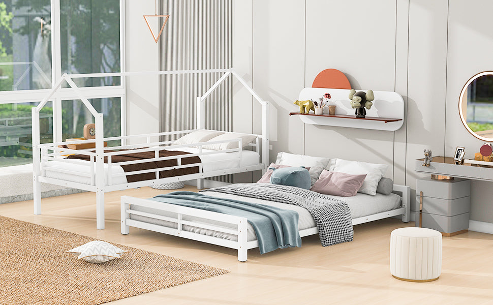 Metal House Bunk Bed, Twin Over Full, White Full White Metal