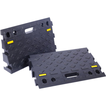 4" High 2 Piece Portable Automotive Curb Ramp, Heavy Duty Plastic Threshold Ramp Track Interlocking Step Ramp Structure 6600 Lbs Load Capacity For Cars, Wheelchairs, Bikes, Motorcycles Black Plastic
