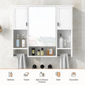 35'' X 28'' Modern Wall Mounted Bathroom Storage Cabinet, Bathroom Wall Cabinet With Mirror, Medicine Cabinet With Towels Bar White 3 5 Mirror Included Bathroom Wall Mounted Mdf Painted