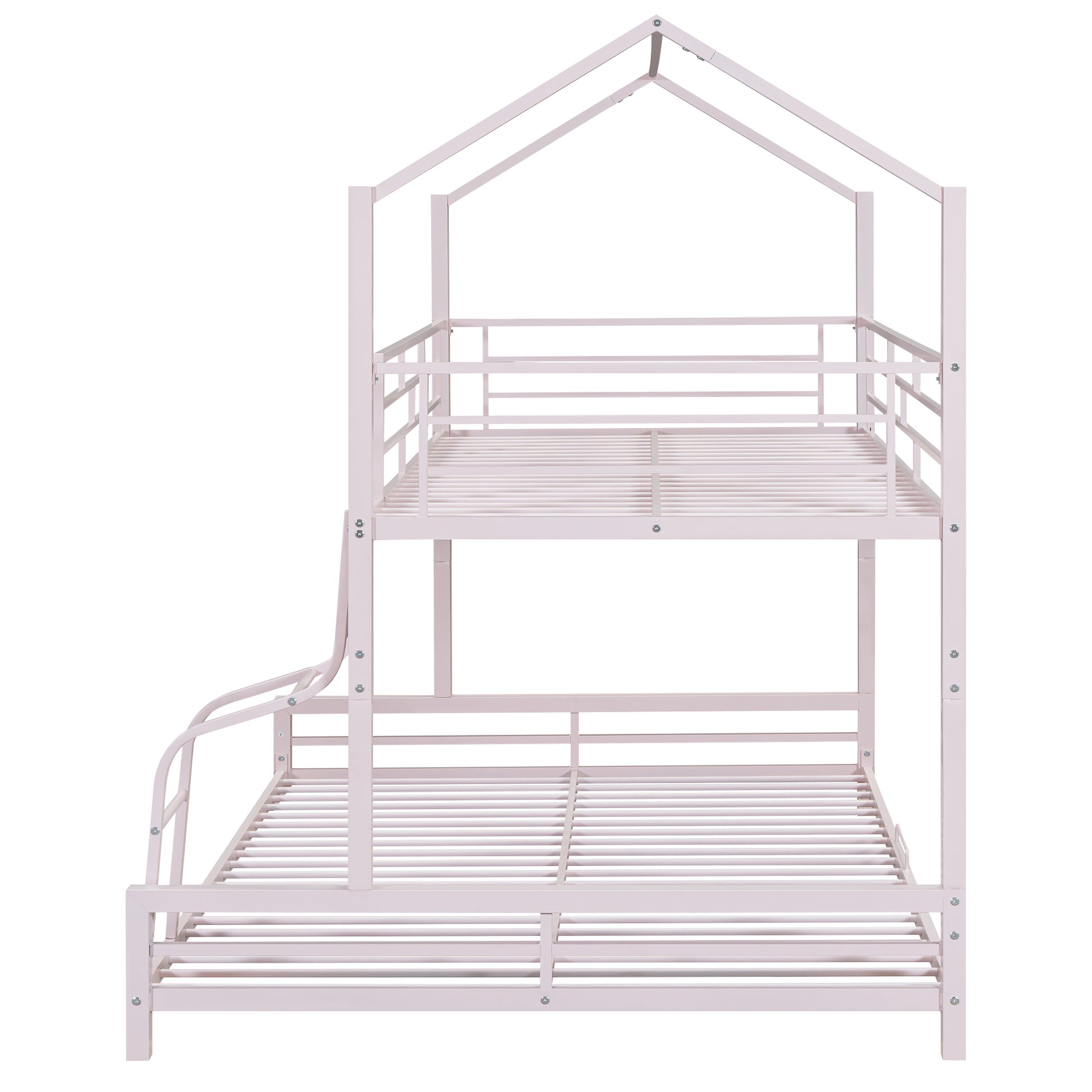 Metal House Bunk Bed, Twin Over Full, Pink Full Pink Metal