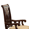 Traditional Style Wooden Fabric Dinning Arm Chairset Of 2 Brown Beige Wood Fabric