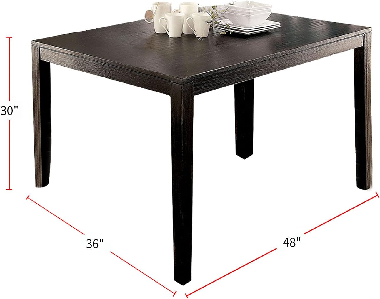 Brushed Black Solid Wood 5Pc Dining Set Table And 4X Chairs Brown Fabric Cushions Seats X Cross Back Design Chairs Dining Room Wood Black Brown Seats 4 Wood Dining Room 48 Inches Solid Wood Contemporary,Modern,Transitional 4 Leg Rectangular Rectangular