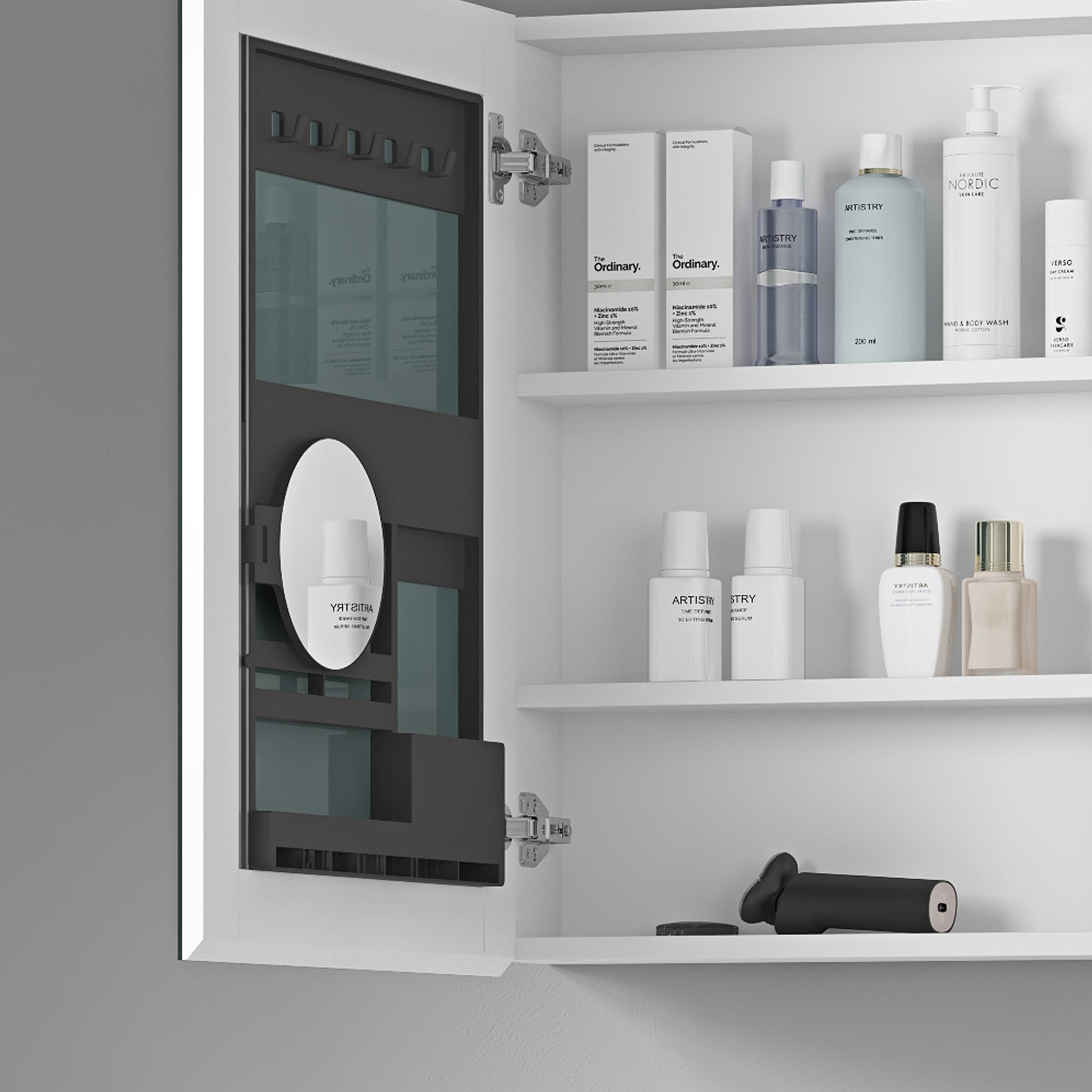 36'' W X 26'' H Bathroom Mirror Medicine Cabinet Wooden Door Medicine Cabinets For Bathroom, Wall Mounted Recessed Or Surface, Bathroom Mirror With Storage White Engineered Wood
