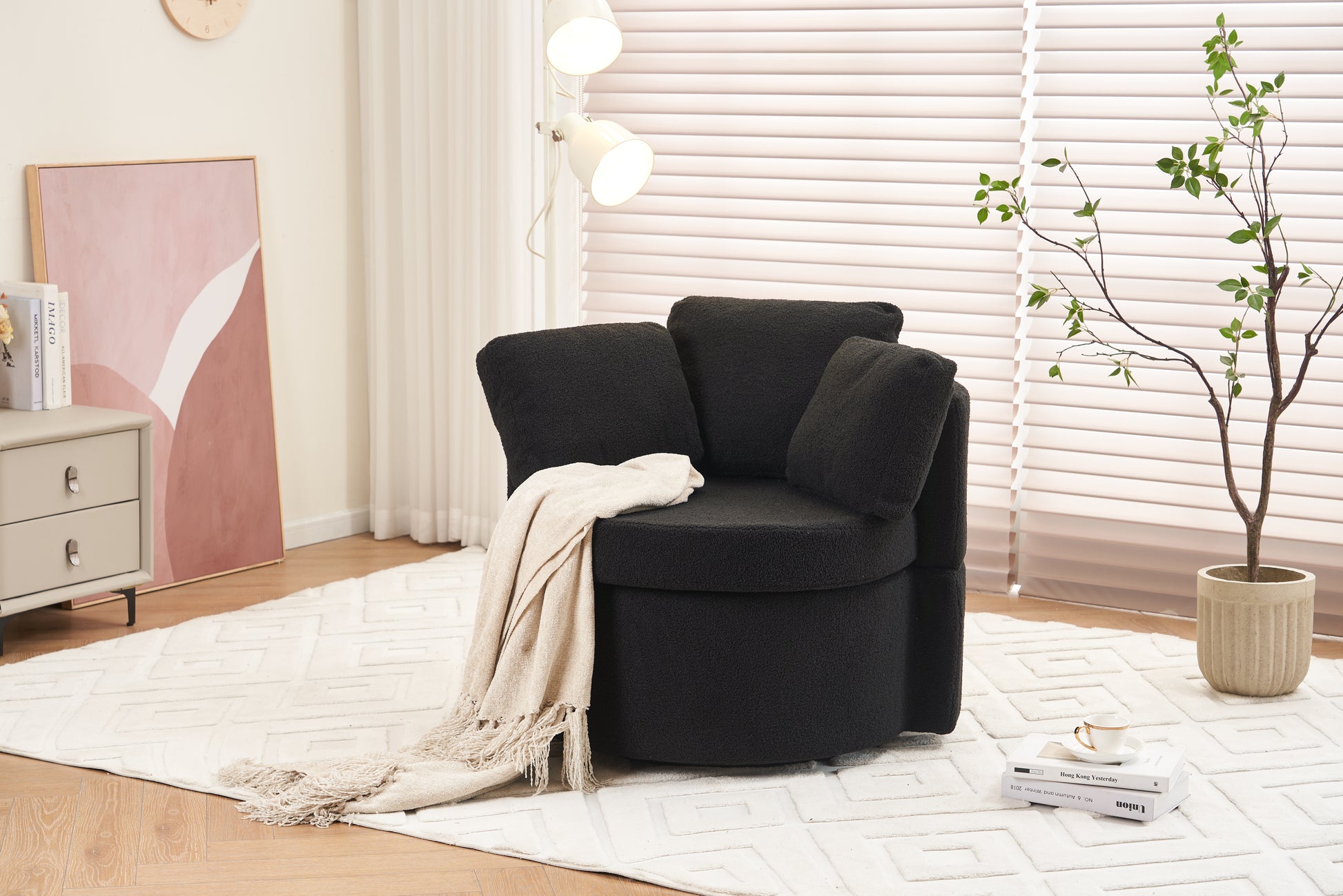 029 Teddy Fabric Swivel And Storage Chair With Back Cushion For Living Room,Black Black Primary Living Space Modern Foam Teddy
