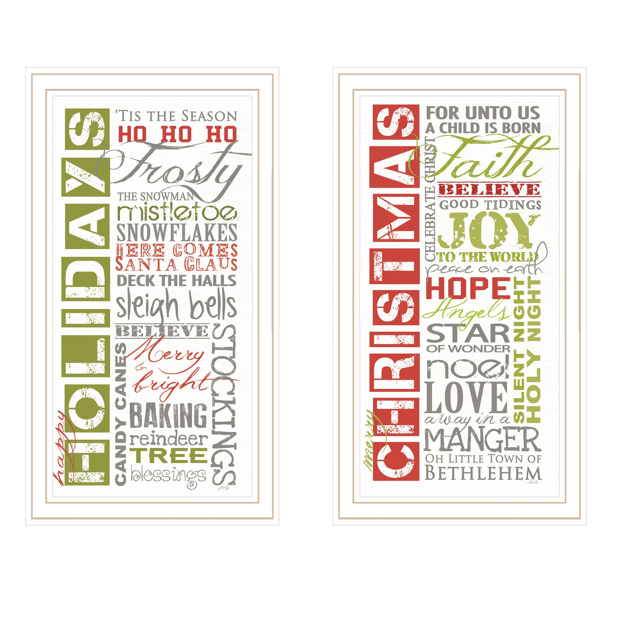 2 Piece Vignette Happy Holidays White Framed Wall Art For Living Room, Bedroom Wall Art Print For Home Decor By Marla Rae Multicolor Wood Paper