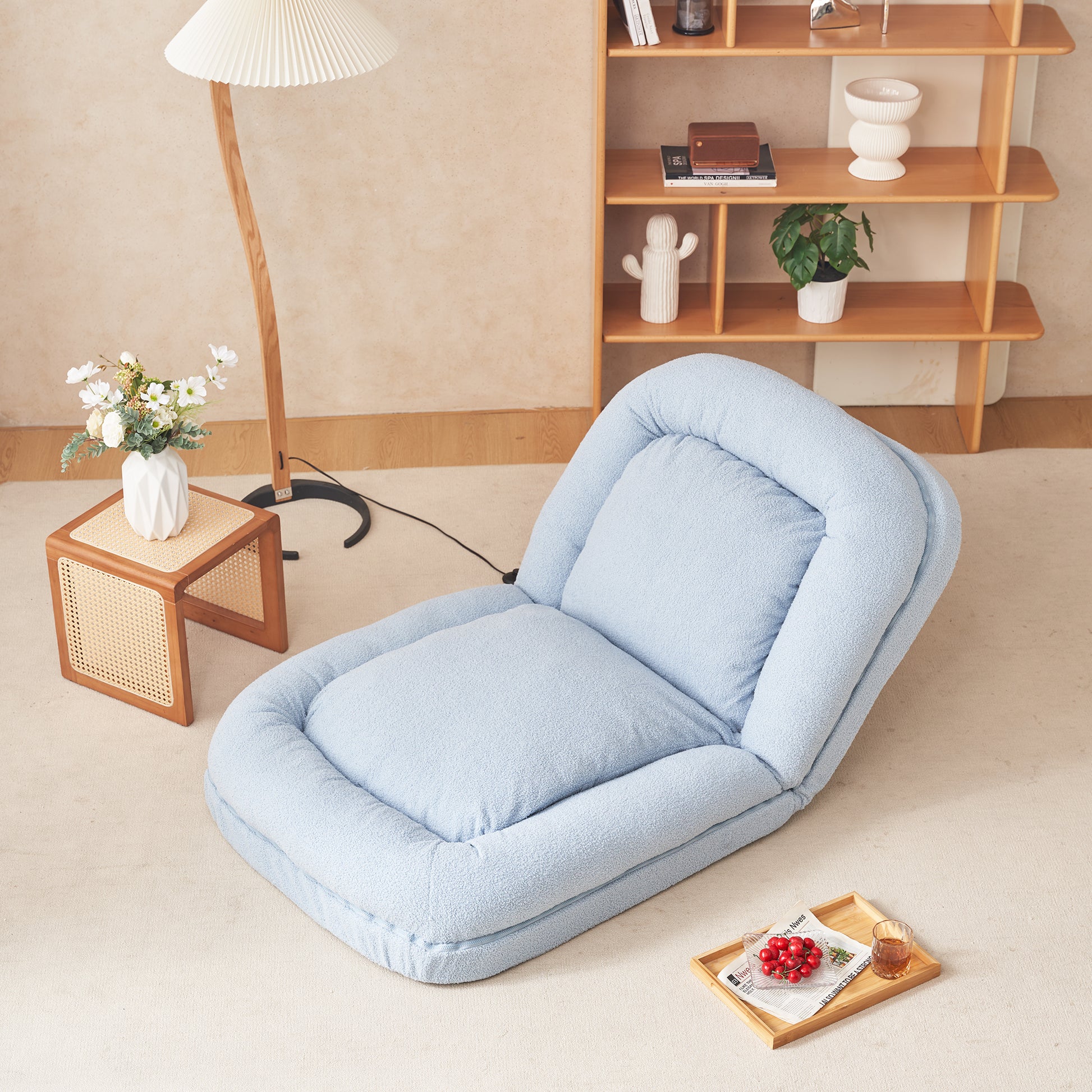 Triple Fold Down Sofa Bed,Blue Blue Metal Cotton Metal