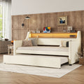 Twin Size Daybed With Trundle, Upholstered Daybed With Charging Station And Led Lights, White Twin White Pu Leather