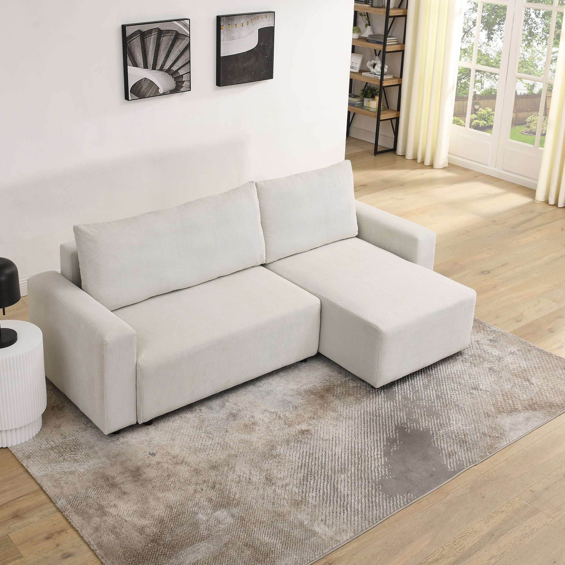 Modular Corduroy Upholstered 3 Seater Sofa Bed With Storage For Home Apartment Office Living Room, Free Combination, L Shapedbeige Beige Wood Primary Living Space Medium Soft Pillow Back Eucalyptus Square Arms Foam Corduroy 3 Seat