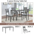 5 Piece Modern Dining Set, Rectangular Wooden Dining Table With 4 Upholstered Chairs For Kitchen, Dining Room, Gray Wood Gray Seats 4 Gray Wood Dining Room Acacia 4 Leg Rectangular Dining Table With Chair Acacia Wood