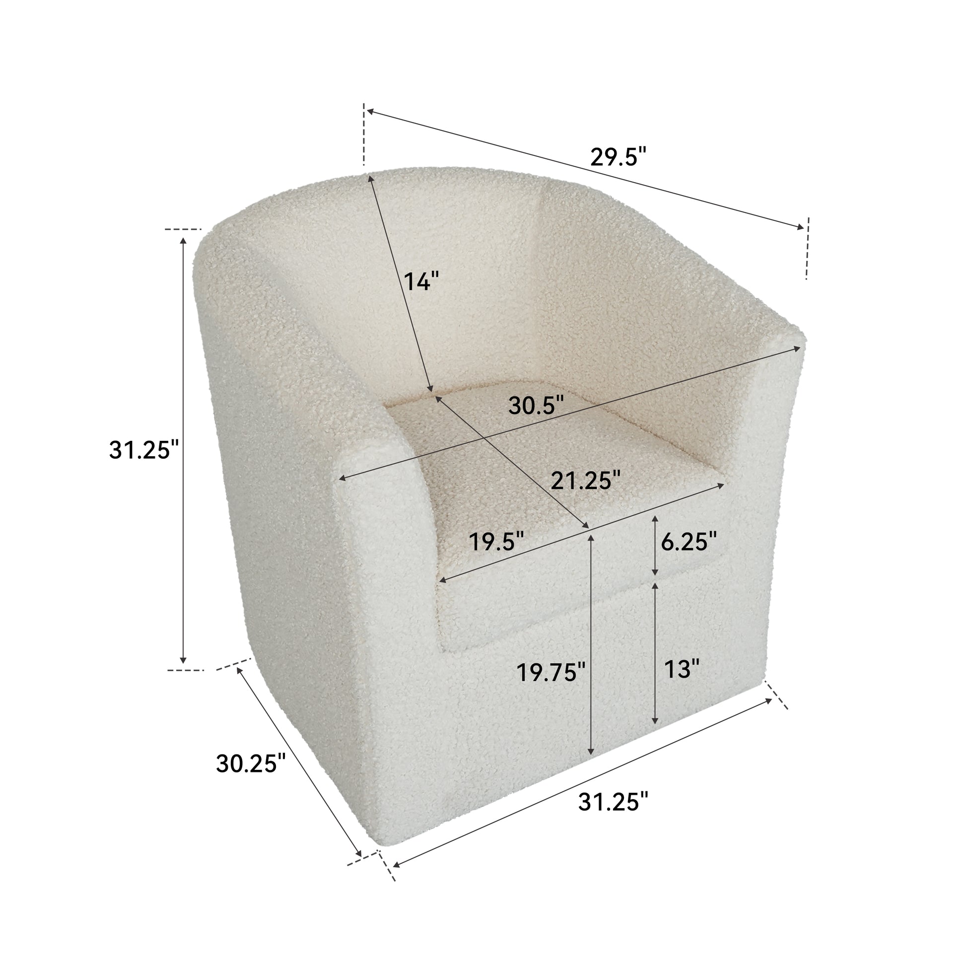 Teddy Velvet Swivel Chair, White, No Installation Required White Teddy