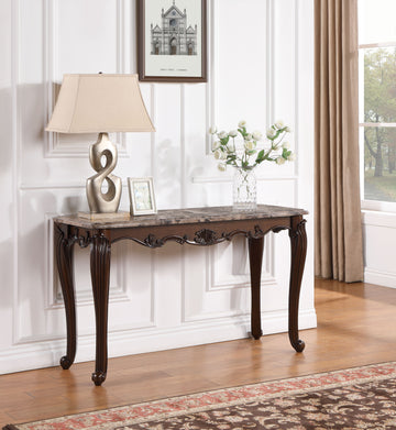 Nayla Sofa Table, Natural Marble & Cherry Finish Lv02006 Cherry Marble