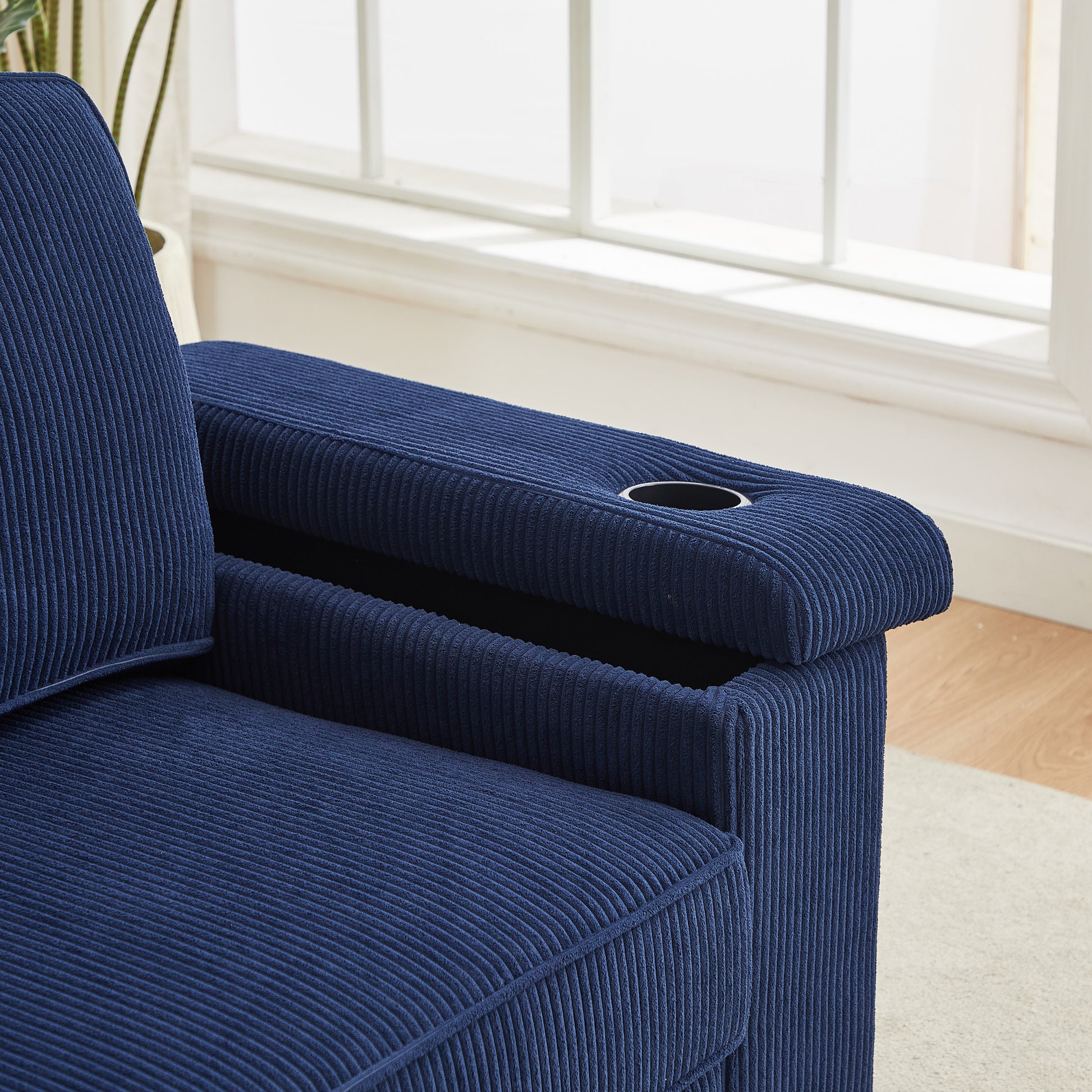 86.5 Inch Sofa Couch Deep Seat Sofa With Two Storage Spaces, T Pyce Charging Portsusb Charging Ports & 2 Cup ,Corduroy 3 Seater Couch, Modern Sofas For Living Room Blue Foam Corduroy 3 Seat