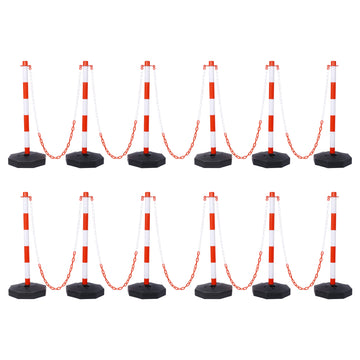 12 Pack Traffic Delineator Post Cones With Fillable Base, Adjustable Plastic Safety Barrier With 5Ft Plastic Chain, Outdoor And Indoor Crowd Control Stanchion For Traffic Control And Warning W R White Red Plastic