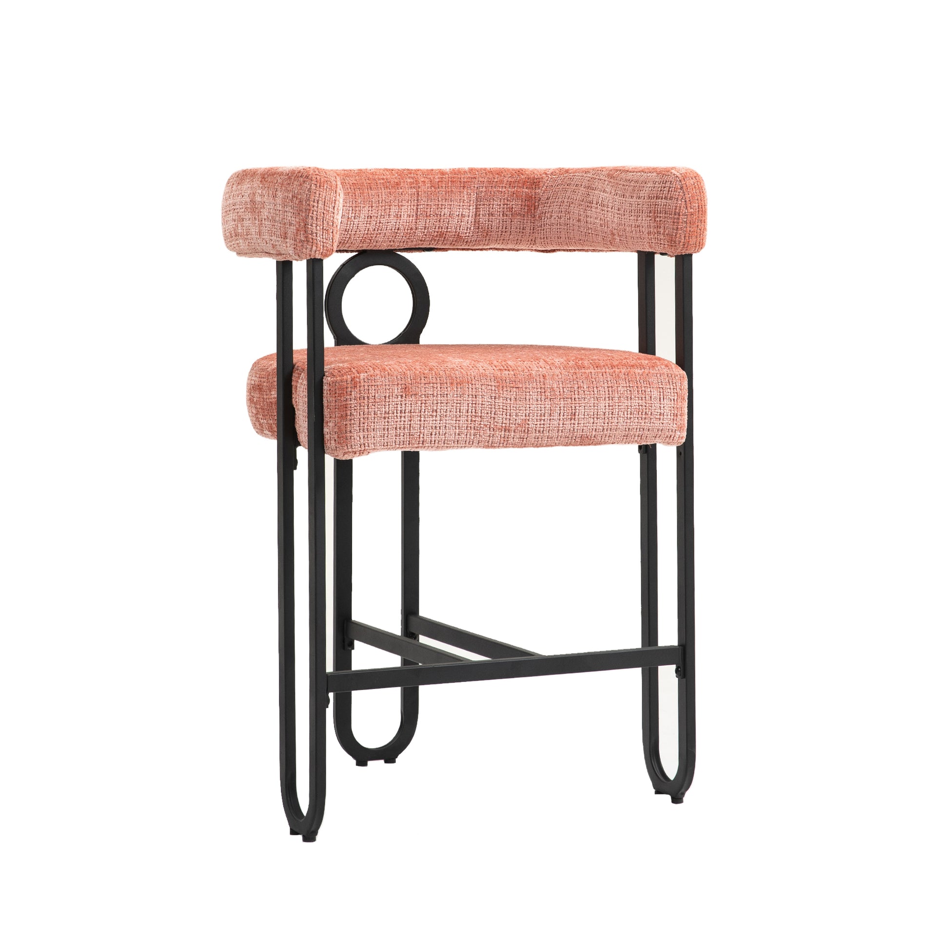 Coolmore Bar Stools Set Of 2, Modern Bar Stool With Back, Black Metal Frames, Upholstered Bar Stools For Kitchen Island, Pub, Club Pink Chenille Pink Dining Room Foam Chenille