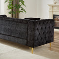 Chenille Pull Buckle Design Sofa For Living Room,Buttons Tufted With Copper Nail Decoration Armrest, Modern Couch Upholstered Button And Metal Legs Black Foam Chenille 5 Seat