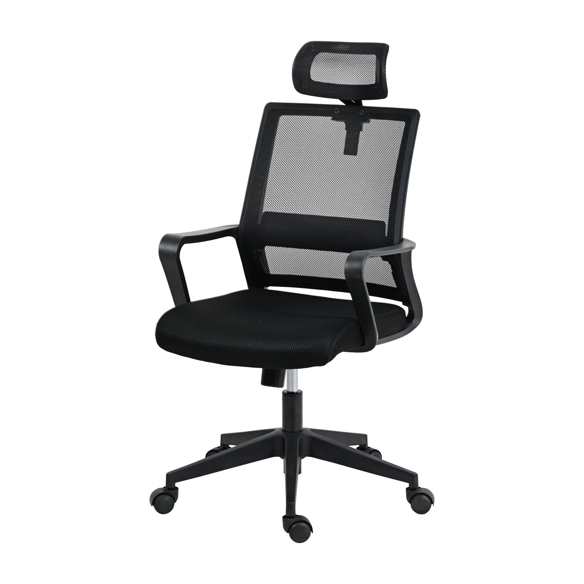 Techni Mobili Ergonomic Office Chair With Lumbar Support And Adjustable Headrest Black Office Spot Clean Modern Office Chairs Adjustable Height Fabric Plastic
