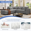 5 Pieces L Shaped Sofa With Removable Ottomans And Comfortable Waist Pillows Grey Polyester 5 Seat
