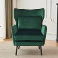 Wing Back Velvet Accent Chair, Modern Living Room Armchair Comfy Upholstered Single Sofa Chair For Bedroom Dorms Reading Reception Room With Metal Legs & Pillow, Green Green Velvet