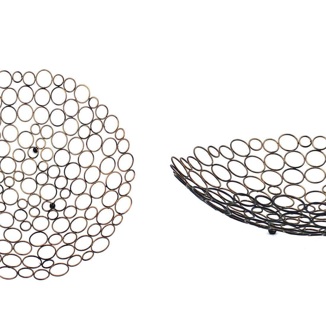 Decorative Metal Tray With Mesh Design And Ball Support,Gold And Black Gold Metal