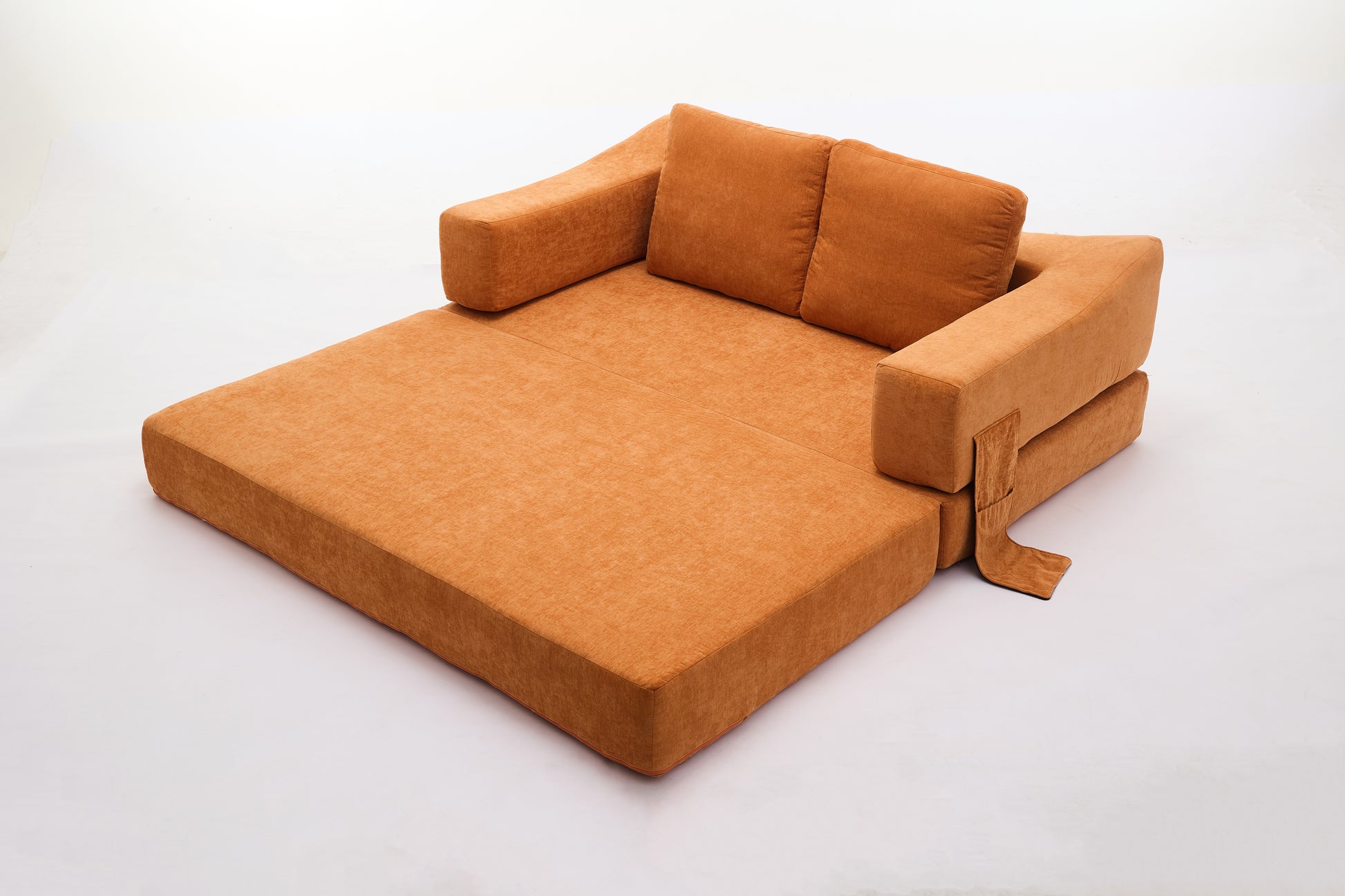 Modern Minimalist Sofa, Fold Out Sofa Bed, Convertible Chair Floor Couch & Sleeping Mattress For Living Room, Bedroom, Apartment, Removable Backrest, Orange Orange Chenille Soft Vintage Chenille 2 Seat
