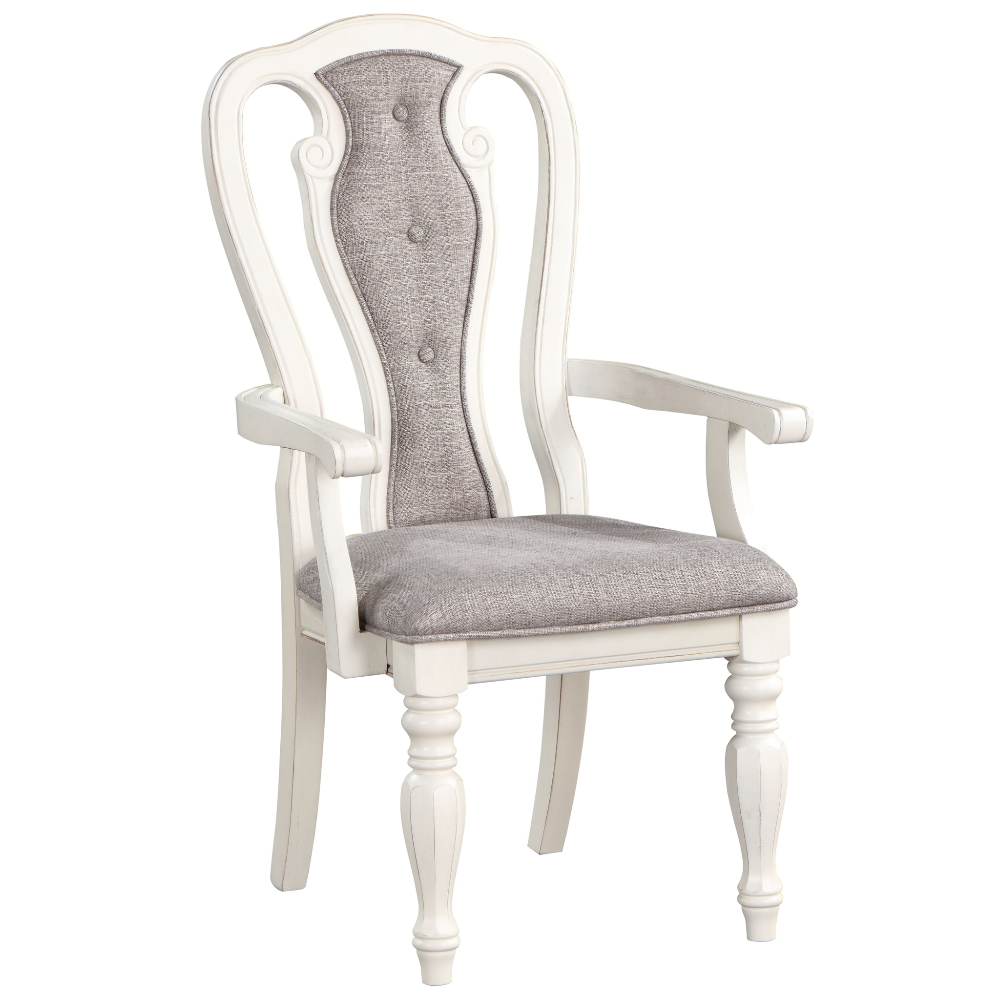 Grey And Antique White Padded Arm Chair Set Of 2 Solid Grey White Dining Room Traditional Arm Chair Solid Back Set Of 2 Wood Fabric