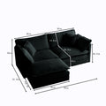 Chenille Two Seater Sofa With 1 Footrest, 2 Seater L Shaped Sectional With Ottoman,Loveseat With Ottoman For Small Living Space, Black Chenille Black Chenille 2 Seat