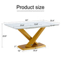 Large Modern Minimalist Rectangular White Imitation Marble Dining Table For 6 8 People With Mdf Top And Golden Legs, F 1551 Gold Mdf