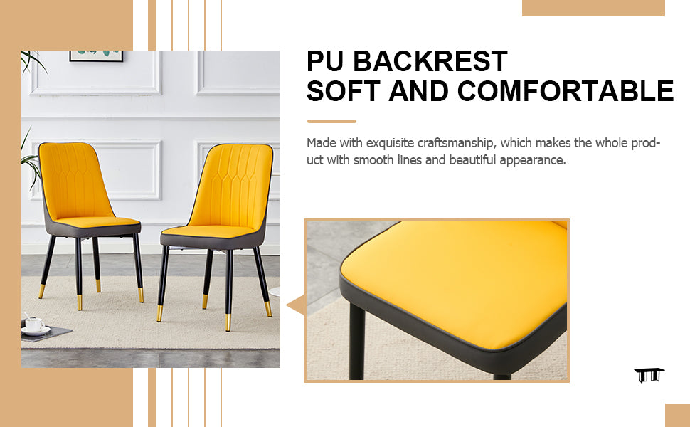 Large Modern Minimalist Rectangular Dining Table With 0.39 "Imitation Marble Black Tabletop And Golden Metal Legs, Paired With Chairs With Pu Cushions And Black Metal Legs. F 1537 C 007 Black Gold Glass Metal