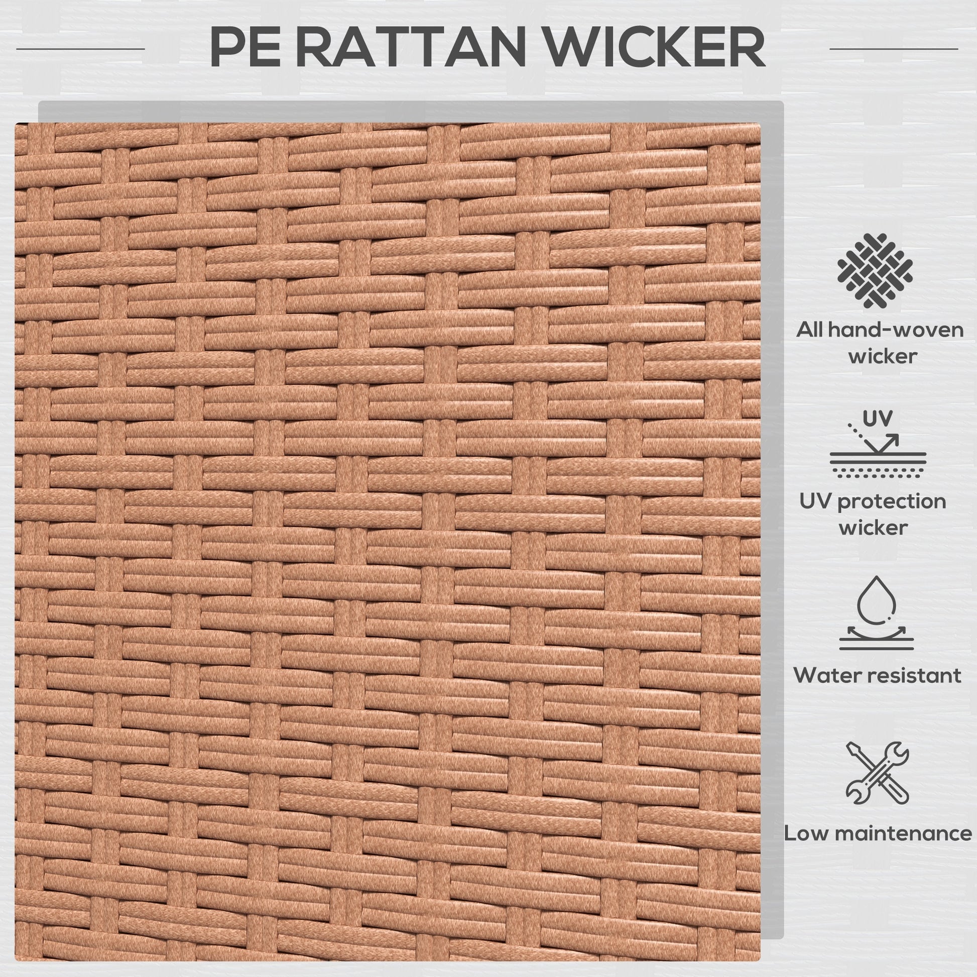 Outsunny Wicker Patio Couch, Pe Rattan 3 Seat Sofa, Outdoor Furniture With Deep Seating, Cushions, Steel Frame, Sand Brown Steel