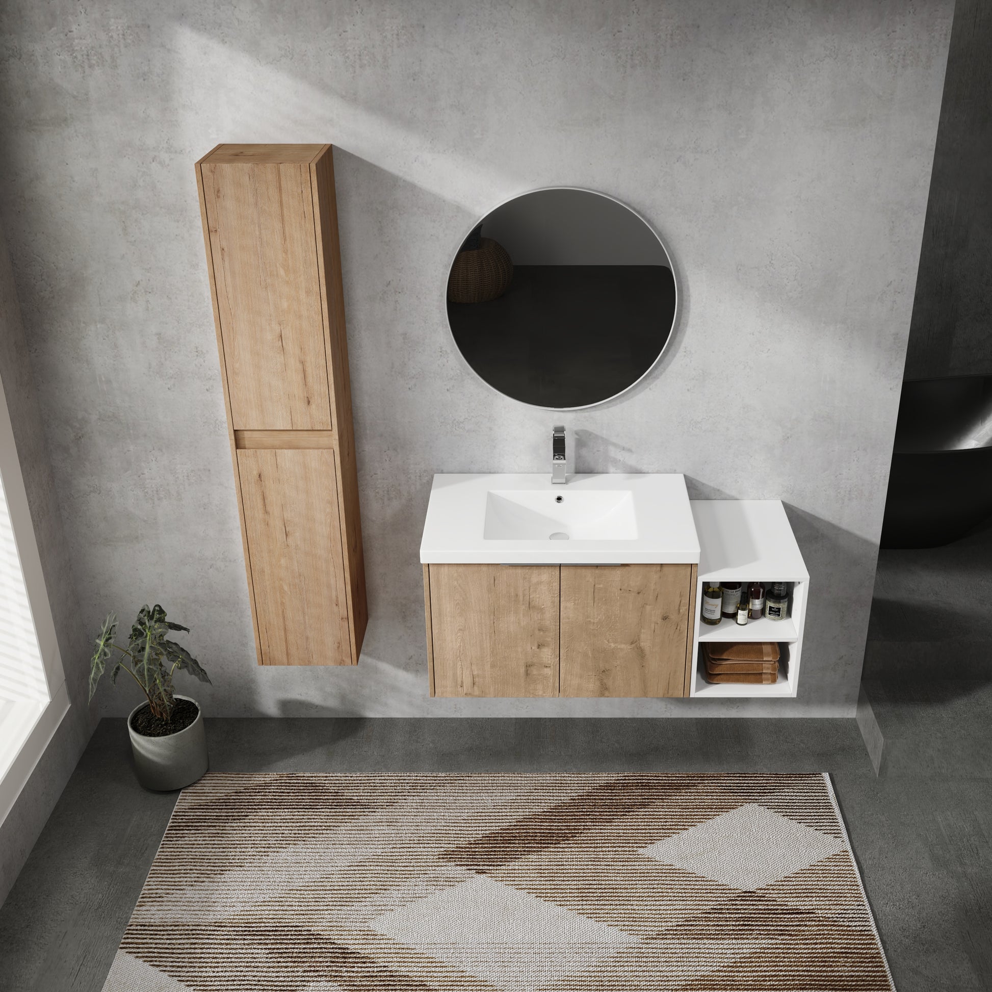 42" Wall Mounted Bathroom Vanity With Sink And Side Cabinet, Soft Close Doors,00112Imox2 0630Imo 0612Gwh Combination Cabinet Kd Packing Imitative Oak Bathroom Modern Plywood Plywood