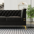 Fx P83 Bk2 Sofa Luxurious Black Velvet Sofa With Gold Legs Modern Chesterfield Design, Tufted Upholstery, 3 Seat Couch For Living Room And Office Black Velvet 3 Seat