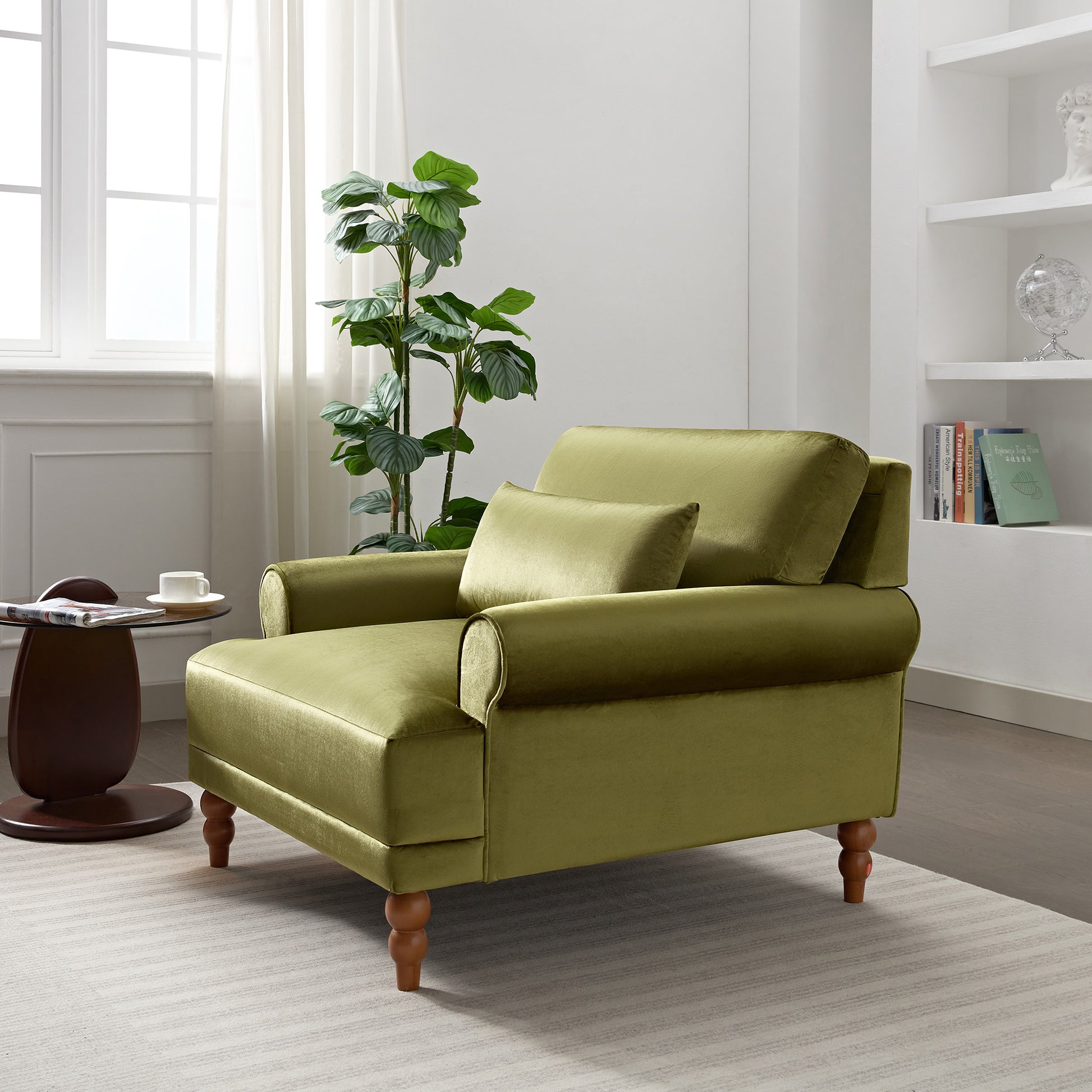 Mirod Elegant Circular Armrests, Ergonomic Lumbar Support, Vintage Roman Column Legs, Luxurious Large Size, Enhances Living Room Aesthetics, For Living Room,Bedroom And Study Green Velvet