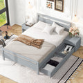 Full Size Wooden Platform Bed With 2 Storage Drawers And 2 Bedside Tables, Gray Full Gray Pine