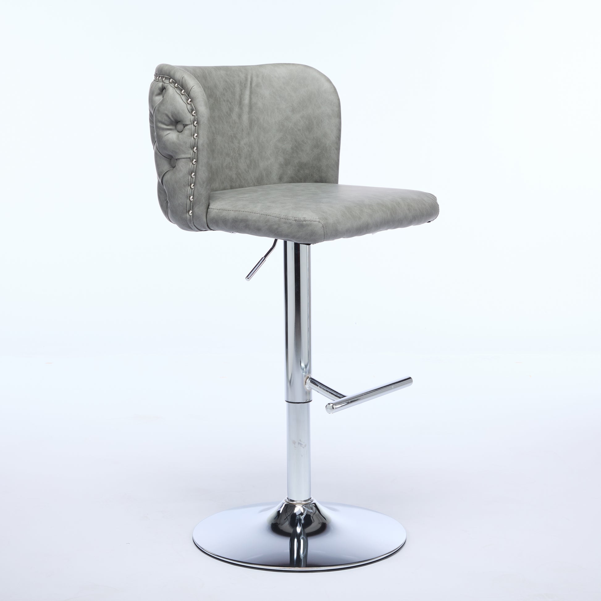 Swivel Barstools Adjusatble Seat Height With Chrome Base, Modern Pu Upholstered Bar Stools With The Whole Back Tufted, For Home Pub And Kitchen Island,Gray, Set Of 2 Gray American Design Bar Stools Set Of 2 Foam Pu Leather