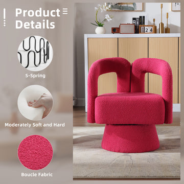 Coolmore 360 Degree Swivel Cuddle Barrel Accent Chairs, Round Armchairs With Wide Upholstered, Fluffy Fabric Chair For Living Room, Bedroom, Office, Waiting Rooms Rose Red Boucle Rose Red Foam Boucle
