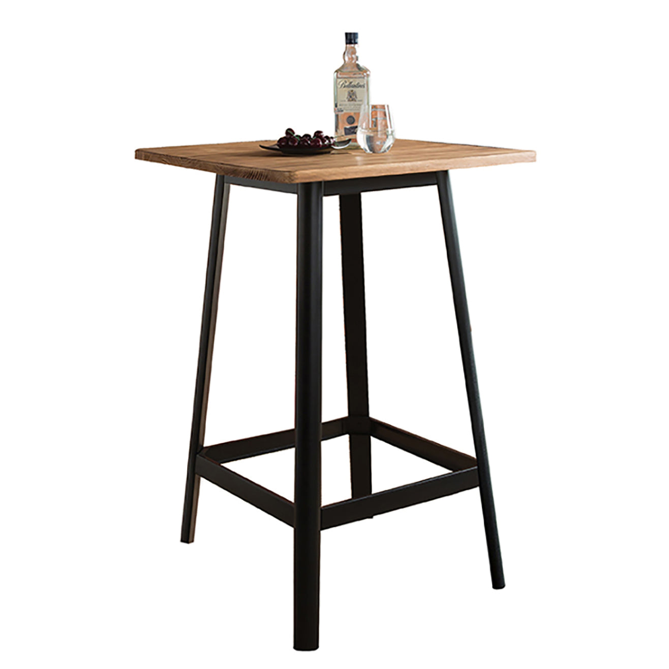 Retro Natural And Black Square Bar Table Natural Black Primary Living Space Modern Pine Rectangular Wood Metal