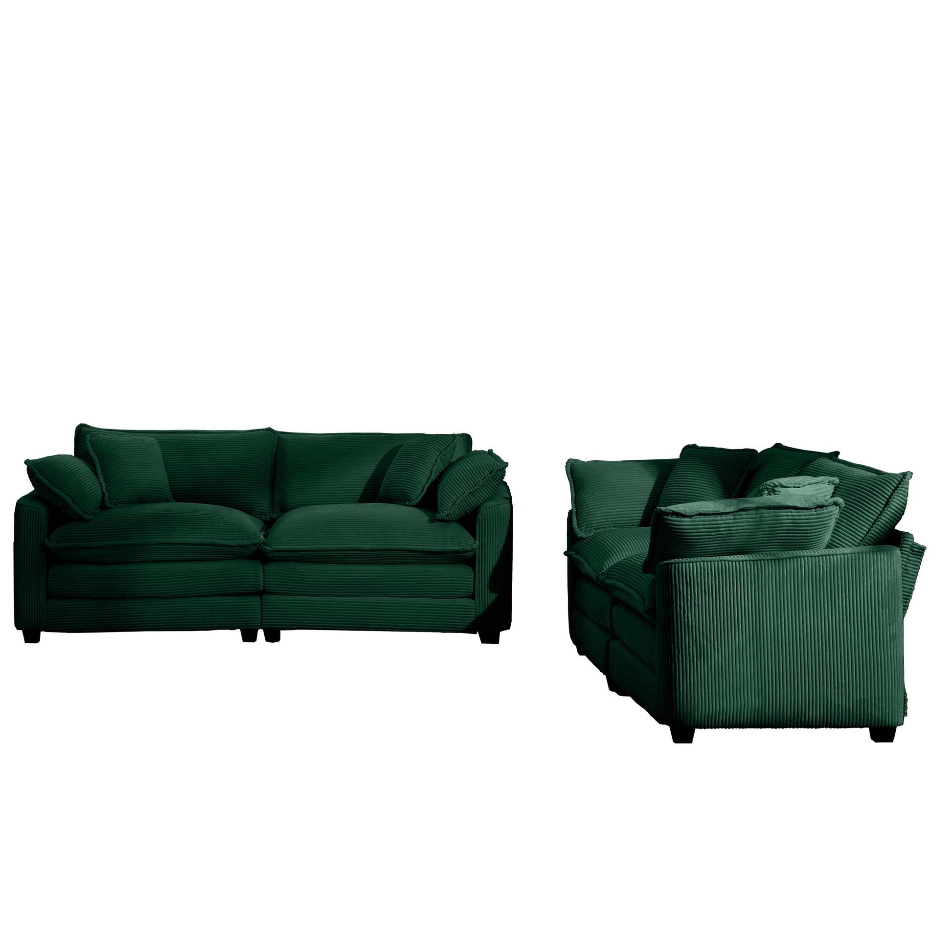 Modern Fabric Living Room Sofa Two Piece Set, Two 2 Seater Sofas With 8 Cushion Upholstery Large Deep Seat Recliner, Green Corduroy Fabric Green Corduroy 4 Seat