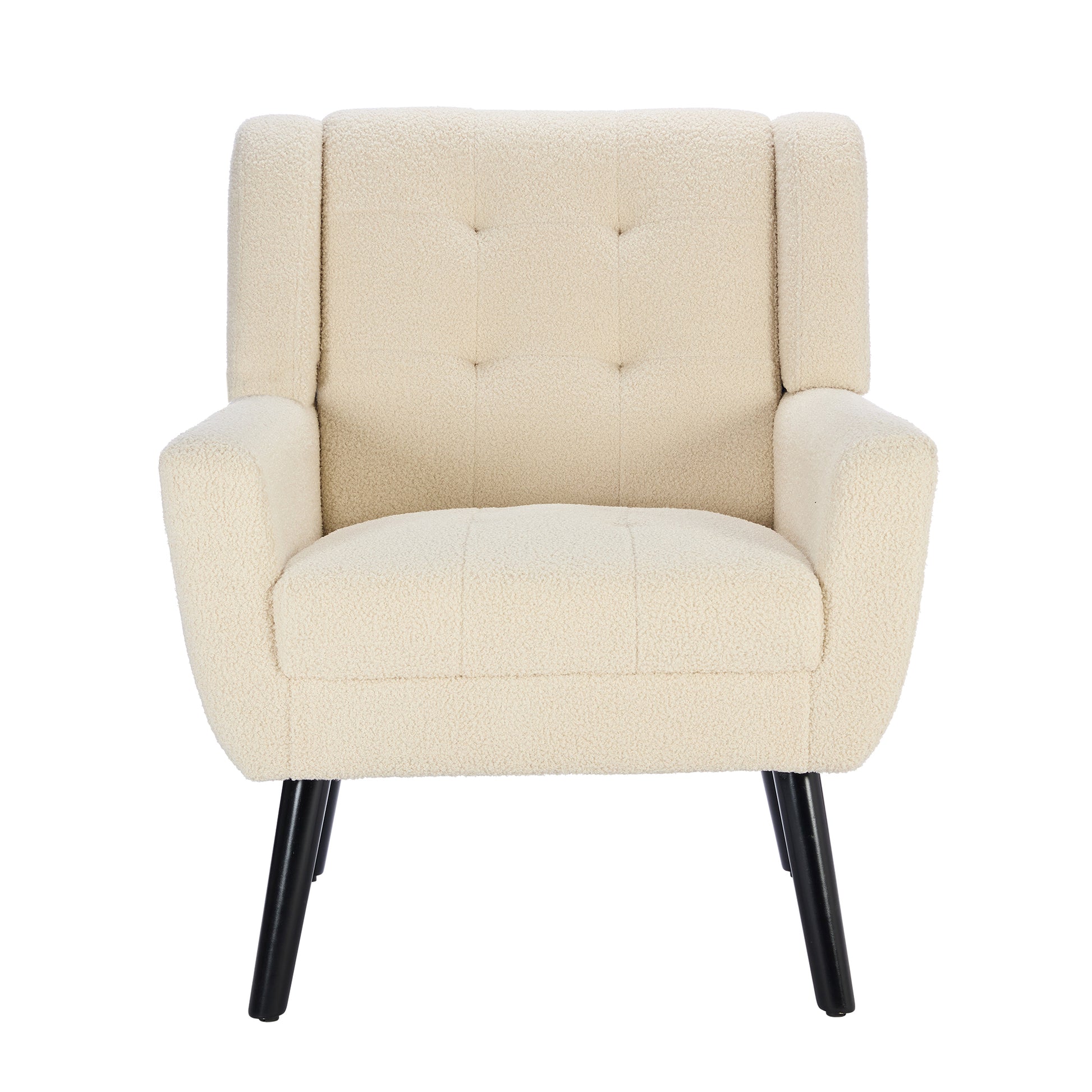 Modern Soft Teddy Material Ergonomics Accent Chair Living Room Chair Bedroom Chair Home Chair With Black Legs For Indoor Home White Teddy Fabric White Foam Upholstered