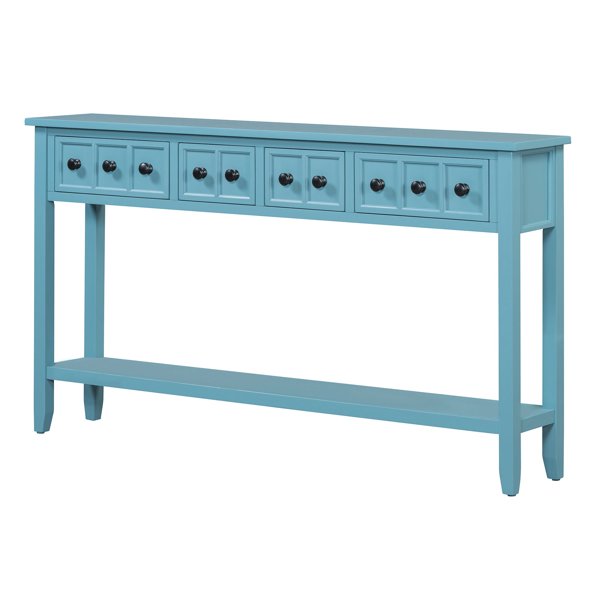 Rustic Entryway Console Table, 60" Long Sofa Table With Two Different Size Drawers And Bottom Shelf For Storage Turquoise Green Turquoise Green Solid Wood