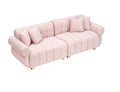 89 Inch Spring Wrapped Cushions, 3 Flannelette Sofas, Stylish Metal Feet And 4 Throw Pillows Make For A Modern Living Room Bedroom Pink Velvet 3 Seat