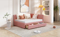 Full Size Upholstered Daybed With 2 Storage Drawers Sofa Bed Frame No Box Spring Needed, Linen Fabric Pink Full Pink Linen