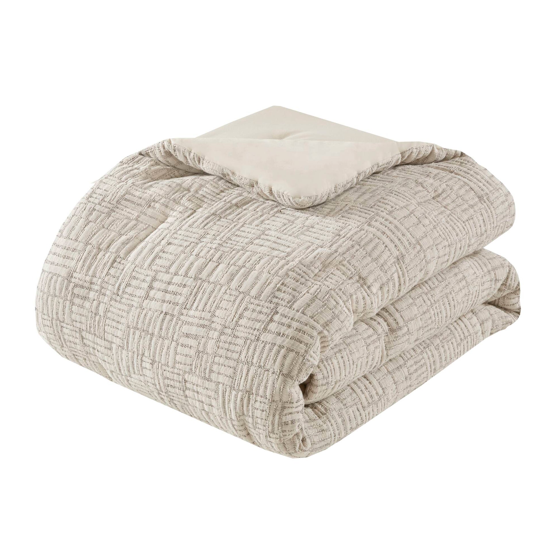 3 Piece Oversized Cotton Matelasse Comforter Set Full Queen Beige Polyester