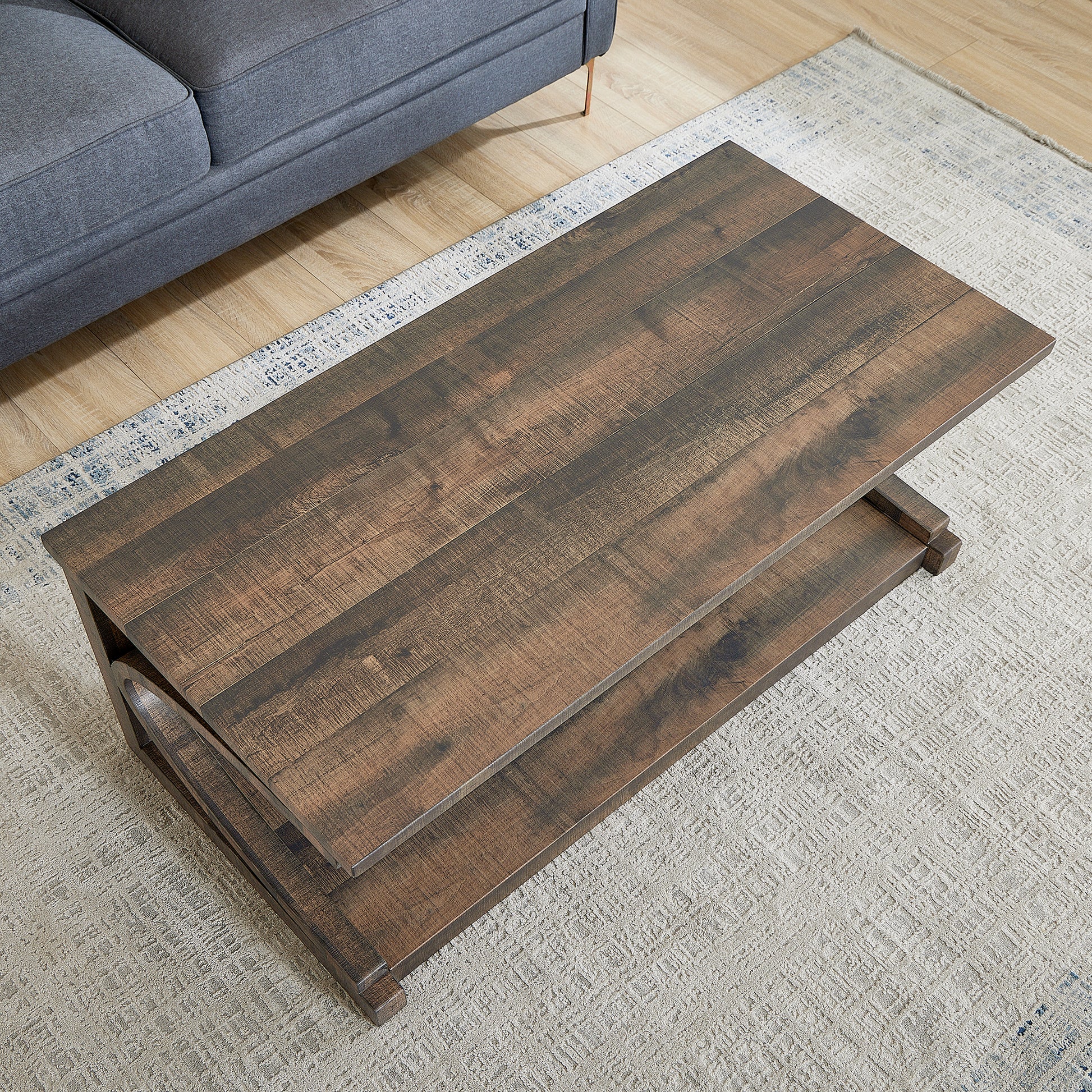 Unique Coffee Table, Solid Wood 48 Inch Modern Coffee Table Modern Center Table With Storage, Solid Wood Special Shape Coffee Table, Living Room, Kitchen, Apartment Dining Table Brown Solid Wood Mdf