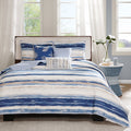6 Piece Printed Quilt Set With Throw Pillows Blue King Cal King King Blue Cotton