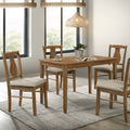 Weathered Oak 5 Piece Dining Set With Upholstered Seat Upholstered Chair Wood Oak Solid Back Seats 4 Wood Dining Room Fixed Table 4 Leg Rectangular Dining Table With Chair Wood Fabric